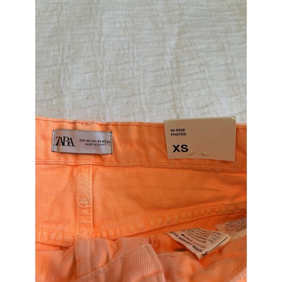 NWT - Zara Distressed Asymmetrical Denim Short Skirt Womens XS Neon Orange - Picture 5 of 7